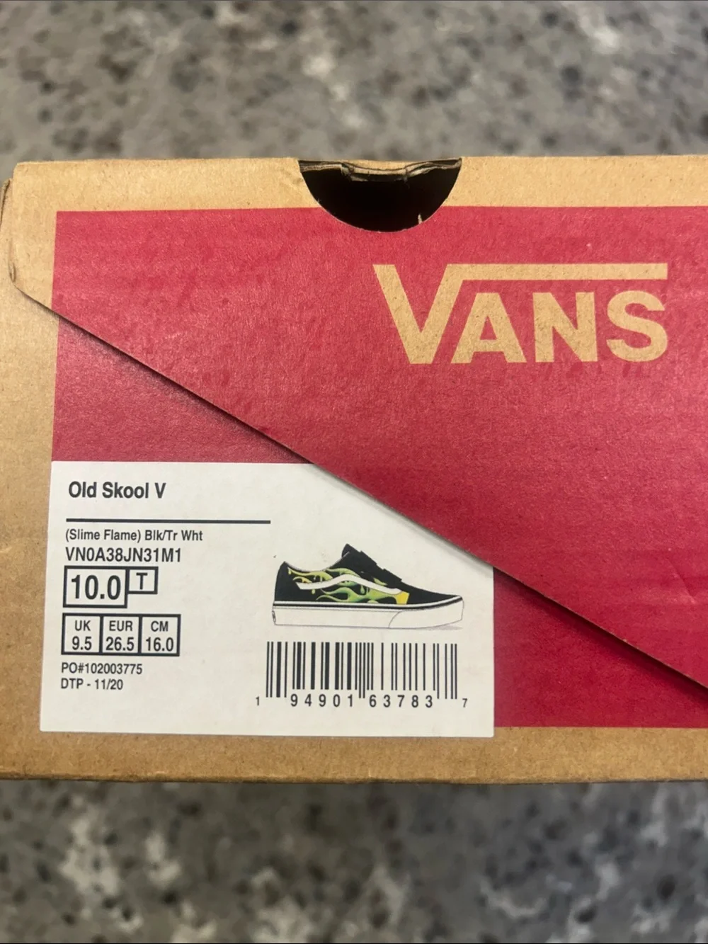 Vans Old Skool V, Slime Flame Blk/Tr Wht, 10 Toddler, NWT